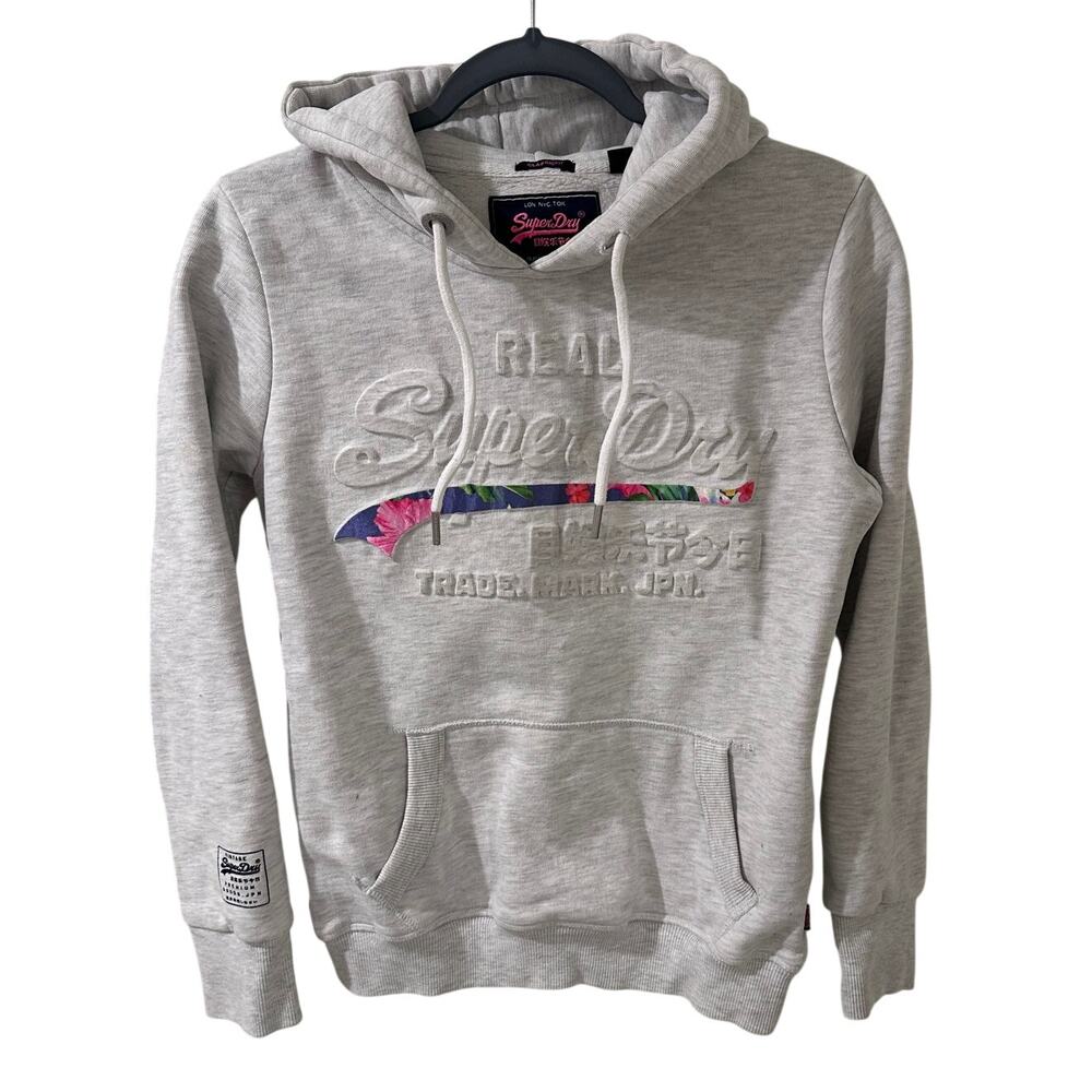 Superdry Women's Vintage Logo Tropical Embossed Kangaroo Hoodie Gray Marl, 6